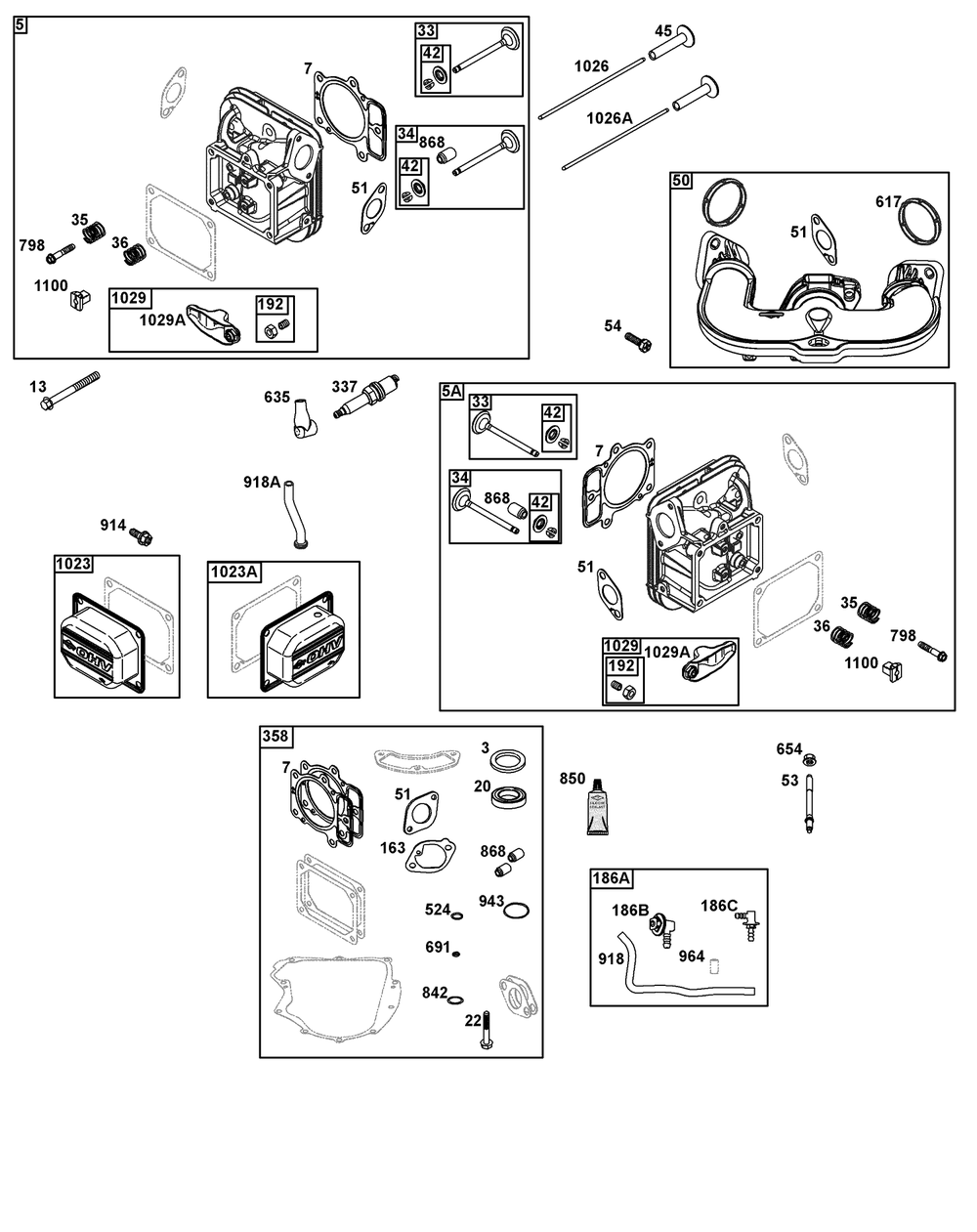 Cylinder Head Group Diagram and Parts List for 40N877-0072-B5  Briggs and Stratton Engine